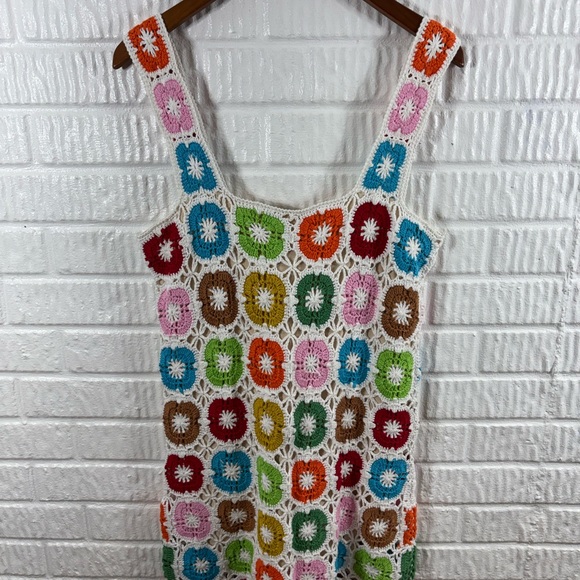 Show Me Your Mumu Tara Coverup Dress Multi Flower Crochet Large - Picture 3 of 5